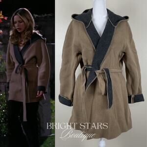 Rare Vintage Wool Coat Jacket ASO Buffy Summers BtVS Womens Tan Gray Belt